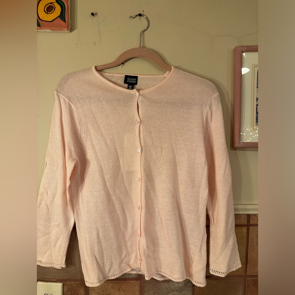 NWT eileen fisher baby pink button up cardigan long sleeve knit top